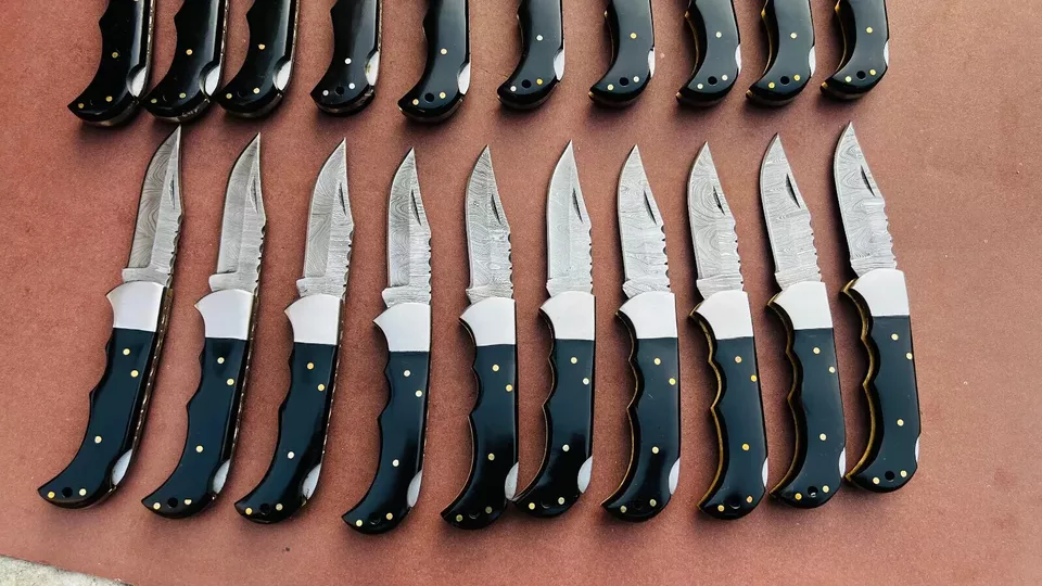 LOTE de 20 piezas Cuchillo Plegable de Caza de Acero Damasco, Cuchillos de Bolsillo con Funda Foto 3 de 4