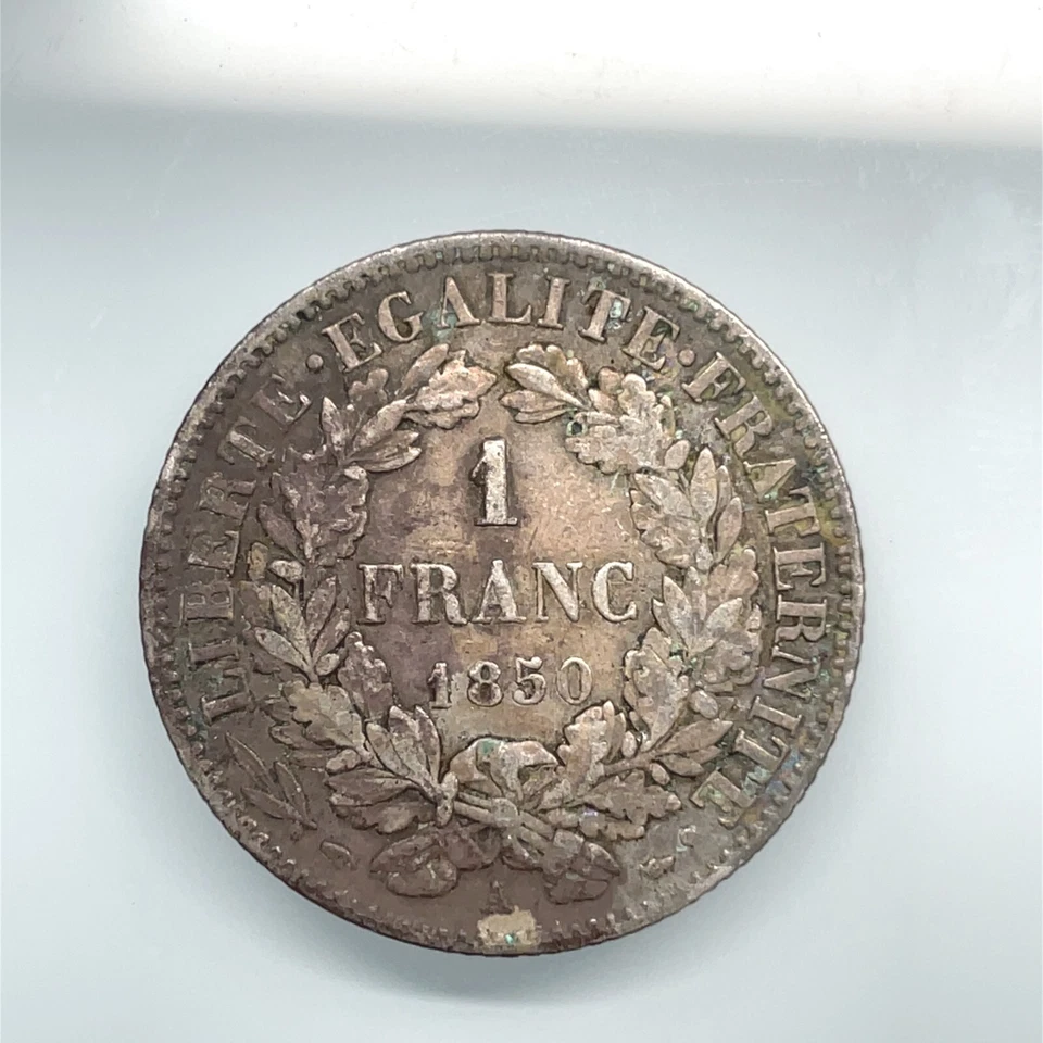 Moneda de plata 1850 A París Francia Segunda República 1 franco KM#759.1 Foto 3 de 4