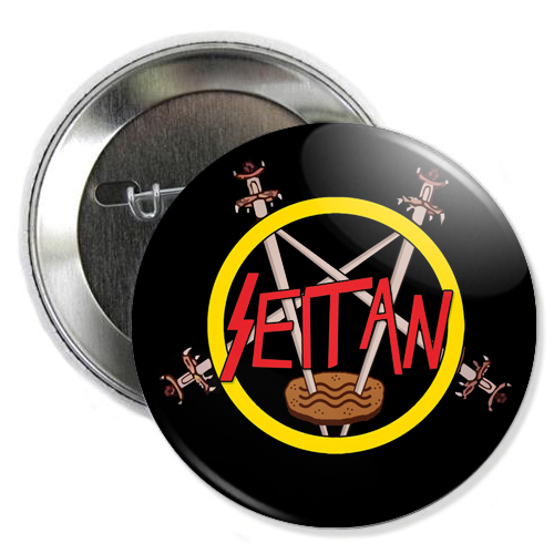 SLAYTAN BUTTON seitan satan slayer vegetarian vegan animal liberation pin badge - Afbeelding 1 van 6