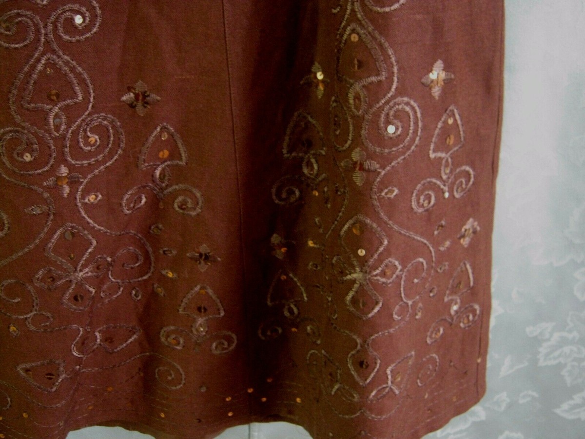 Jupe A-line Dressbarn En Lin (20W) - Blanc/marron, Sequins, Doublée - Neuf Sans étiquette
