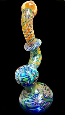 8'' INCH Water Pipe BONG Bubble Trap Gold Fumed CUTE Sherlock BUBBLER *USA*