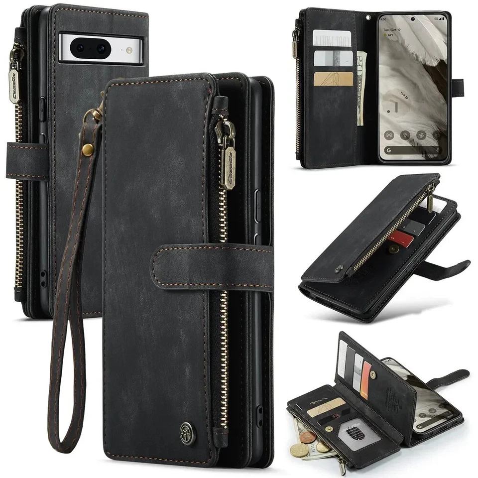 For Google Pixel 8 Multi-card Slot Zipper Leather Wallet Mobile Phone Case - Image 3 of 4