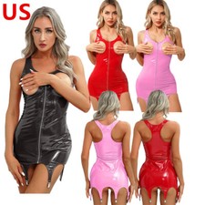 Women's Wetlook Sexy Zipper Hollow Out Bodycon Latex Short Mini Dresses