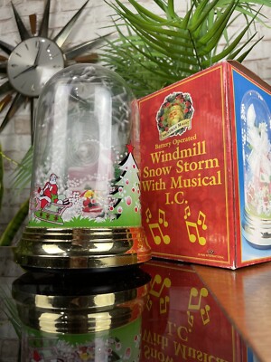 Vintage PMS Windmühle SCHNEESTURM Weihnachtsmann musikalisch beleuchtet Ornament VERPACKT
