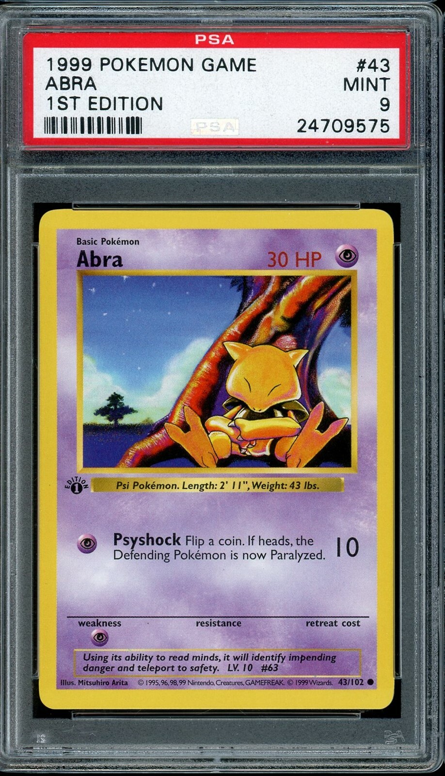 1999 Pokemon Base Set #43 Abra 1st Edition PSA 9