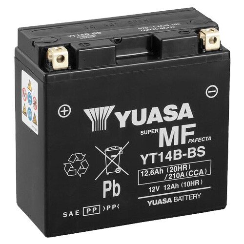 Motorrad Batterie YUASA YT14B-BS AGM geschlossen, 12V12AhCCA210A 150x70x145mm