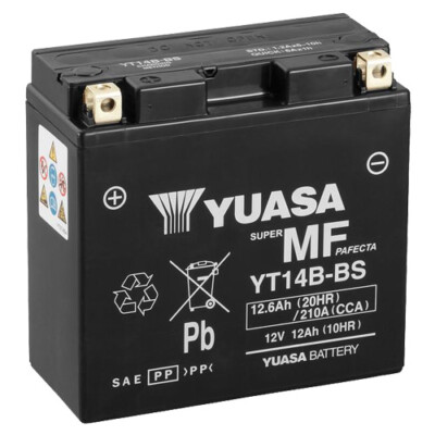 Motorrad Batterie YUASA YT14B-BS AGM geschlossen, 12V|12Ah|CCA:210A 150x70x145mm