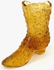 Fenton Art Glass Amber Daisy & Button Boot - Pre-Logo - 4"x 4"