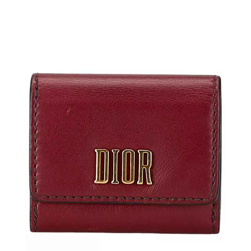 Dior D FENCE LOTUS Portefeuille Tri Fold Portefeuille Compact Cuir Femme 【Occasion】