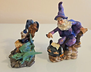 Magical Wizard Resin Figurine Decor Set of 2 Sold Together 4" & 6"