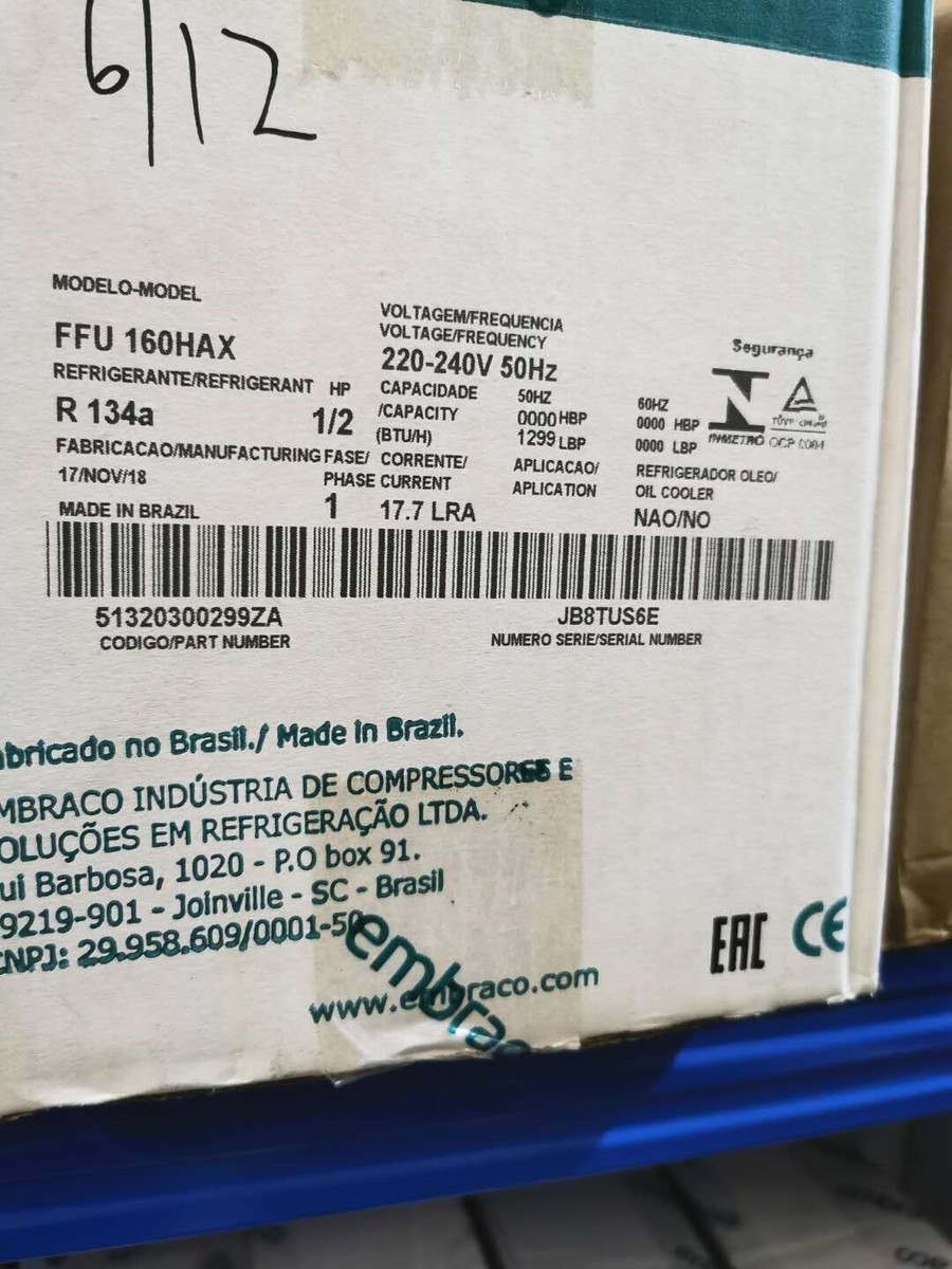 FFU160HAX(NE2134Z) Embraco Refrigeration COMPRESSOR R134A L DISP