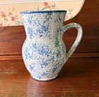 Red Wing Stoneware Blue Spongeware Pitcher Vase Floral Pottery USA