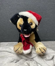 Vintage Mary Meyer Dog Plush German Shepherd Puppy Santa Hat Sock In Mouth 13"L