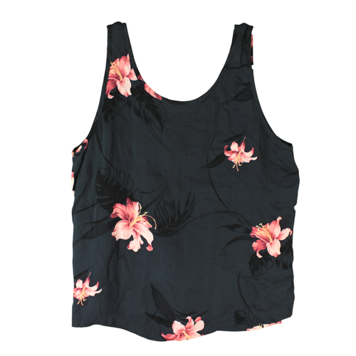 Tommy Bahama donna taglia M senza maniche 100% seta tropicale floreale hawaiano nero - Foto 2 di 10