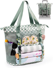 35L large Mesh Beach Tote Bag With Zipper for Women with 6 Pockets