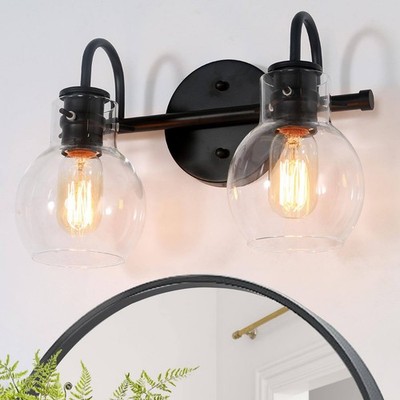 LNC 13 in. 2-Light Modern Black Bathroom Vanity Light w/ Glass Globe Shades