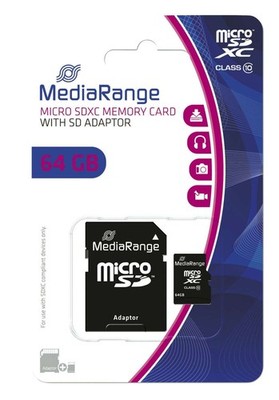 MediaRange Micro SDXC Speicherkarte 64GB Klasse 10 mit SD-Karten Adapter