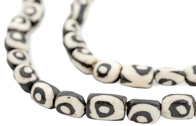 Eye Batik Bone Beads Small 9mm Kenya African Black and White Cylinder Handmade