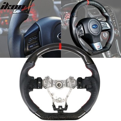 Fit 15-21 Subaru WRX & STI Steering Wheel CF+Perf Leather+Red Stitching+Red Line
