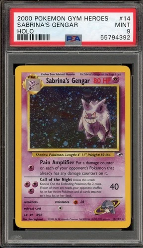 Pokemon Sabrina's Gengar Gym Heroes Unlimited Holo Rare #14 PSA 9 Mint