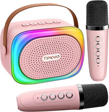 Mini Karaoke Machine, Portable Bluetooth Speaker with 2 Wireless Microphones and