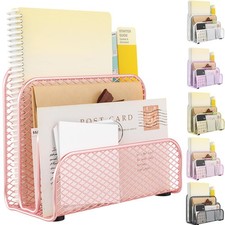 gianotter Mail Organizer Countertop, Metal File Holder with 3-Slot, Rose Gold
