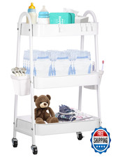 Baby Diaper Caddy Cart 3-Tier Metal Rolling Nursery Storage Organizer