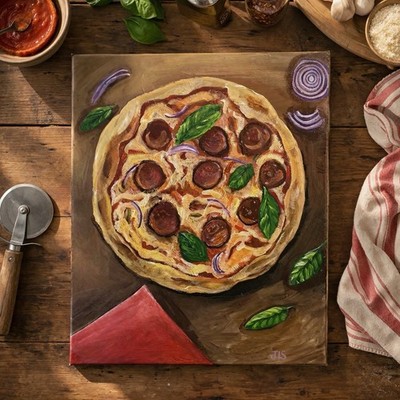 Pizza Painting Hand Painted Still Life  16 X 20  NOT A PRINT