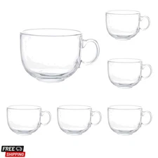 16oz Glass Jumbo Mugs With Handle For Coffee, Tea, Soup,Clear Drinking Cup,Se...