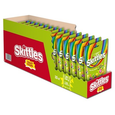 (8,31 /1kg) Skittles Crazy Sours, Bonbons, Dragees, 15 Beutel je 136g