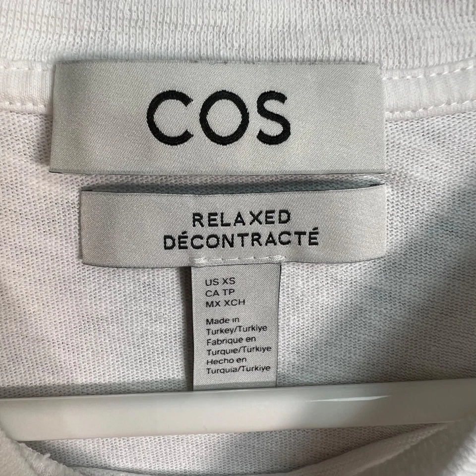 COS женщин размер XS белый расслабленный крой футболка хлопок и лен смесь - Изображение 3 из 4