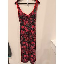 Free People Clementine Floral Midi Dress Black Pink Green Ruched S OB1156828
