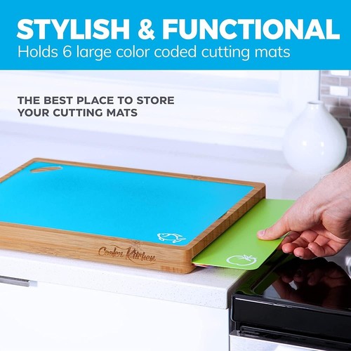 Bamboo Wood Cutting Board Set, Bamboo with 6 Color Coded Flexible Plastic Cho... - Picture 6 of 7
