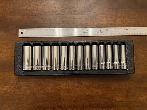 Snap On Tools 313TSMYA 13 Piece 1/2 Drive METRIC Deep 6 Point Socket Set USA