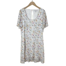 Molly Bracken White Floral Short Sleeve Scoop Neck Mini Dress Size Medium