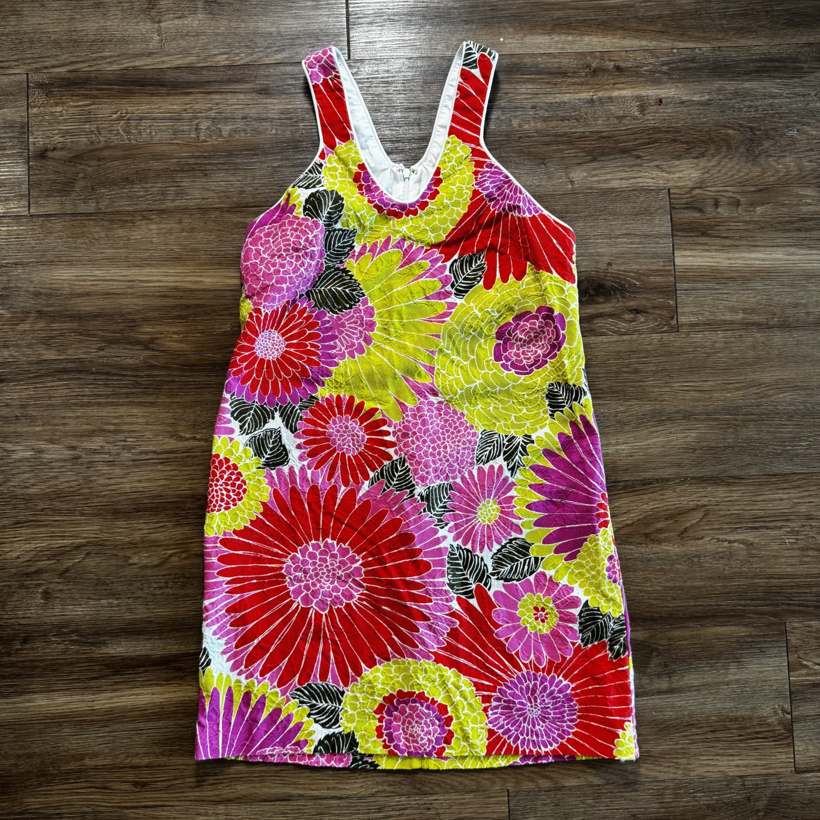 Trina Turk Demuth Dress Womens Size 8 Floral Pink Multicolor V Neck Mini Zipper