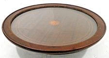 VTG Antique Glass Top Lazy Susan Baker Furniture Mahogony 22" Wooden Tabletop