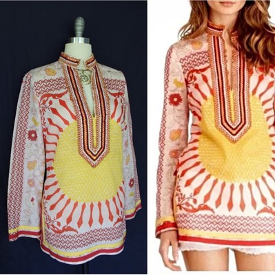 Tory Burch Sun Tunic Giverny Engineer Bead Voile Top Blouse Sz 6 Must Have