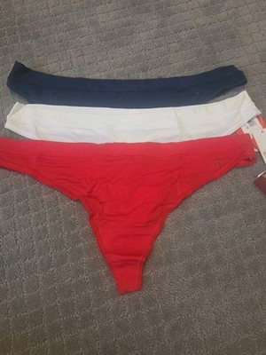 Tommy John Second Skin Women's Thong - 3 Pairs XL Nwt. Red, White and Navy.