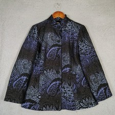 Chico's Tapestry Jacket Womens 1 Multicolor Paisley Stand-Up Collar Button Front