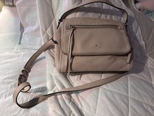 kate spade new york Beige Pebbled Crossbody Bag, Zip, Striped Lining, Pockets