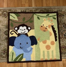 Tiddiliwinks Giraffe, Monkey and elephant 30 x 30 inch NURSERY RUG/Wall Hanging