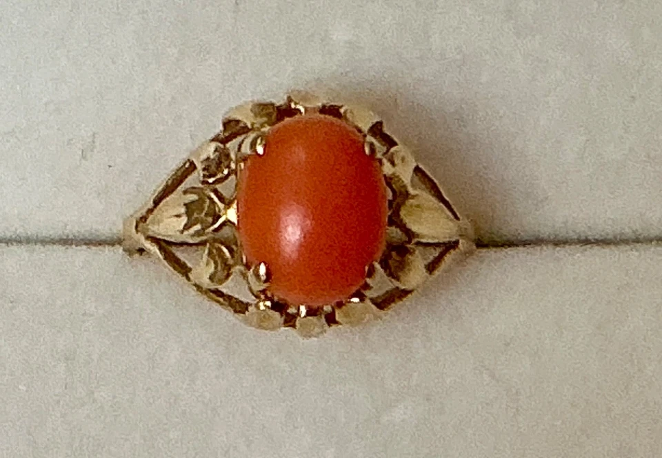 Vintage 14k Engelshautkoralle Ring, Gr. 6,5, 2,09 Gramm - Bild 1 von 4