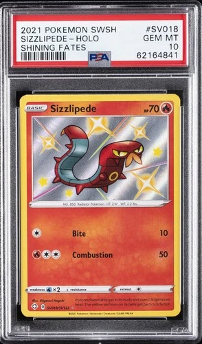 2021 POKEMON SWORD & SHIELD SHINING FATES #SV018 SIZZLIPEDE-HOLO PSA 10