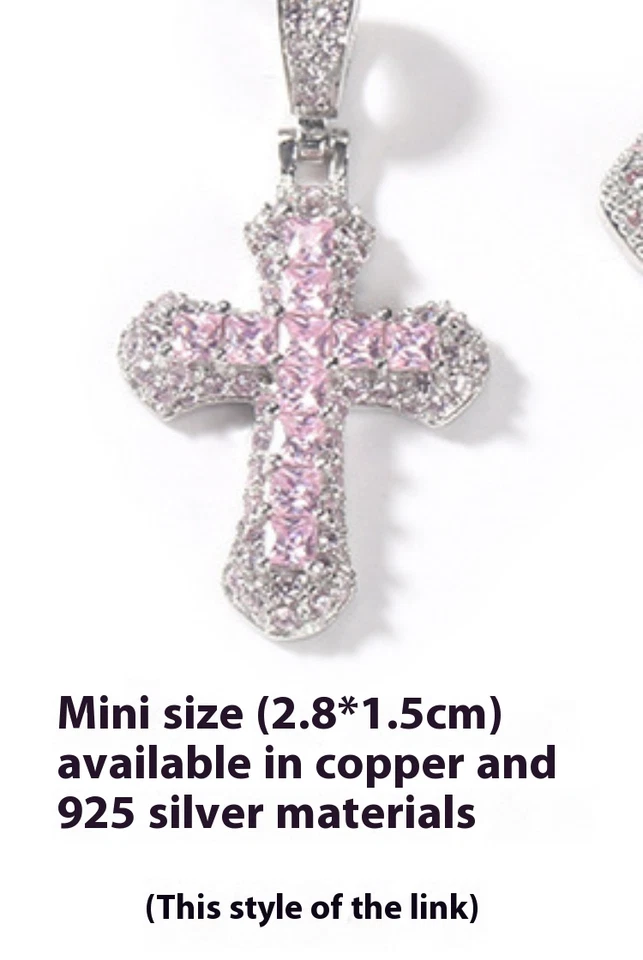 Collar colgante MINI CRUZ 925 de plata de ley pavé circonita cúbica hip-hop religioso motociclista Foto 3 de 4