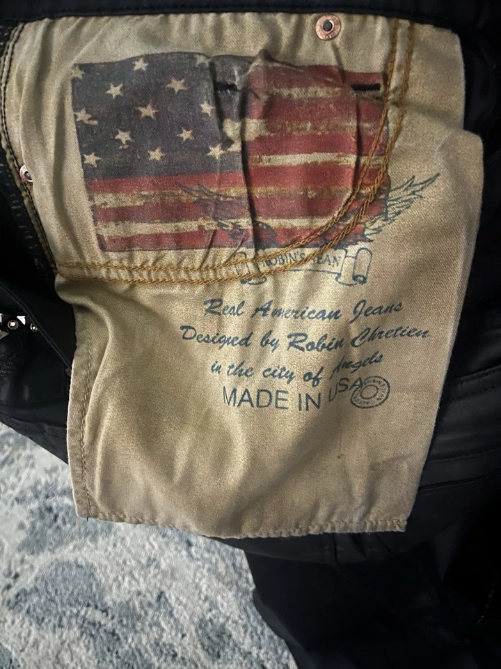 Hombre Cuero Negro Robin's Jeans Alas de Ángel Llavero De Colección Talla 34 Foto 4 de 4