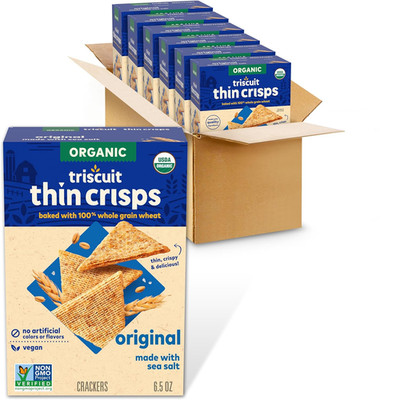 Triscuit Organic Original Whole Grain Wheat Crackers, Organic Crackers, Vegan Sn