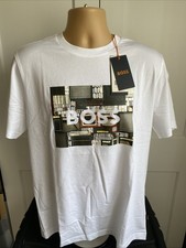 HUGO BOSS MENS TEE HEAVYBOSS PRINTED TEE SZ LARGE IN OPEN WHITE BNWT RRP £59❤️