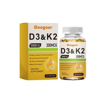 Vitamin D3 5000IU and 200 Mcg Vitamin K2 (MK-7) Capsules for Calcium Absorption