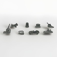 1961 Monopoly Metal Game Pieces Lot of 8 Original Vintage Replacement Tokens GUC